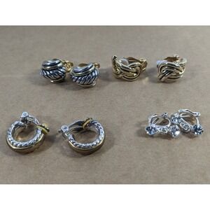 Lot of 4 Pairs of designer Gold & Silver toned Clip-on Earrings cable hoop